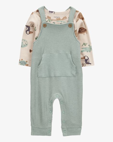  Product image 1 of Baby 2-Piece Long-Sleeve Tee & Waffle Knit Coverall Set - Green