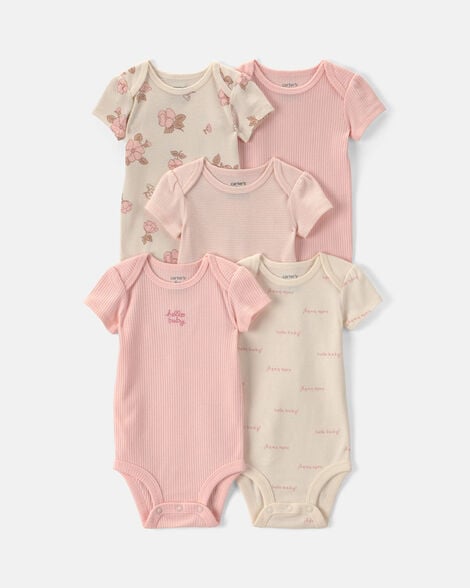 baby girl 5-pack floral multipack bodysuits - pink/ivory
