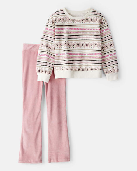 girls fairisle pullover & flared pant set