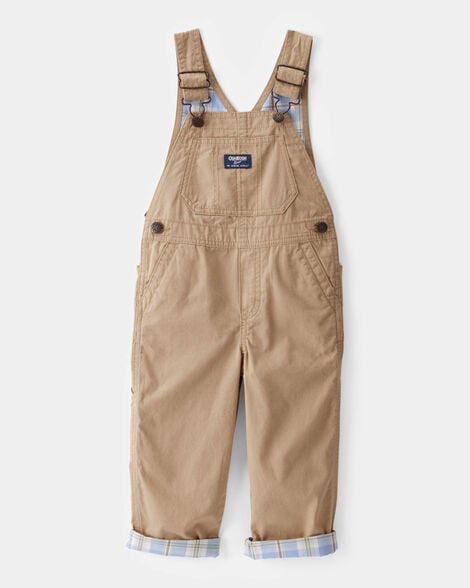 Product image 1 of Toddler Lightweight Plaid-Lined Canvas Overalls - Khaki