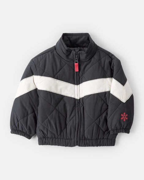 baby girl color block puffer jacket - black