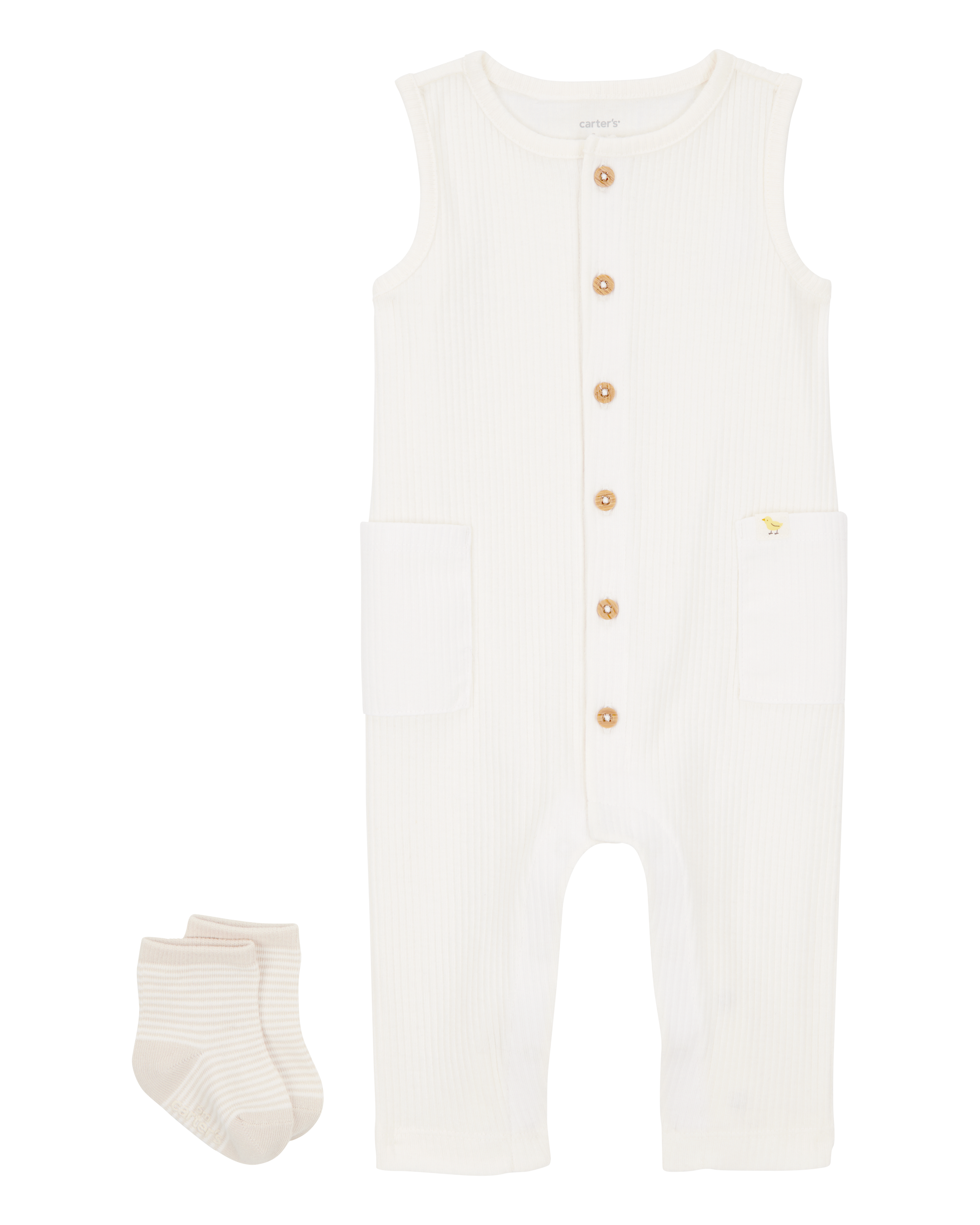 Baby 2-Piece Jumpsuit & Sock Set - Ivory