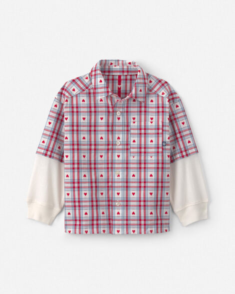 Toddler Boy Plaid Valentine's Day Long-Sleeve Button-Down Shirt - White