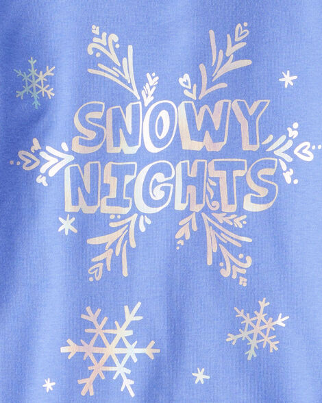 Product image 3 of Girls Snowflake Print 100% Cotton Long-Sleeve Snug Fit 4-Piece Pajamas - Blue