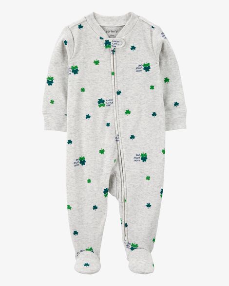  Product image 1 of Baby St. Patrick's Day 2-Way Zip Cotton Sleep & Play Pajamas - Grey