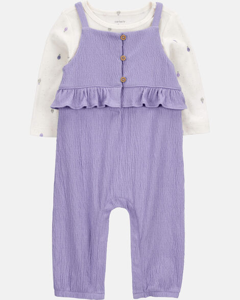 baby girl 2-piece long-sleeve tee & coverall set - purple
