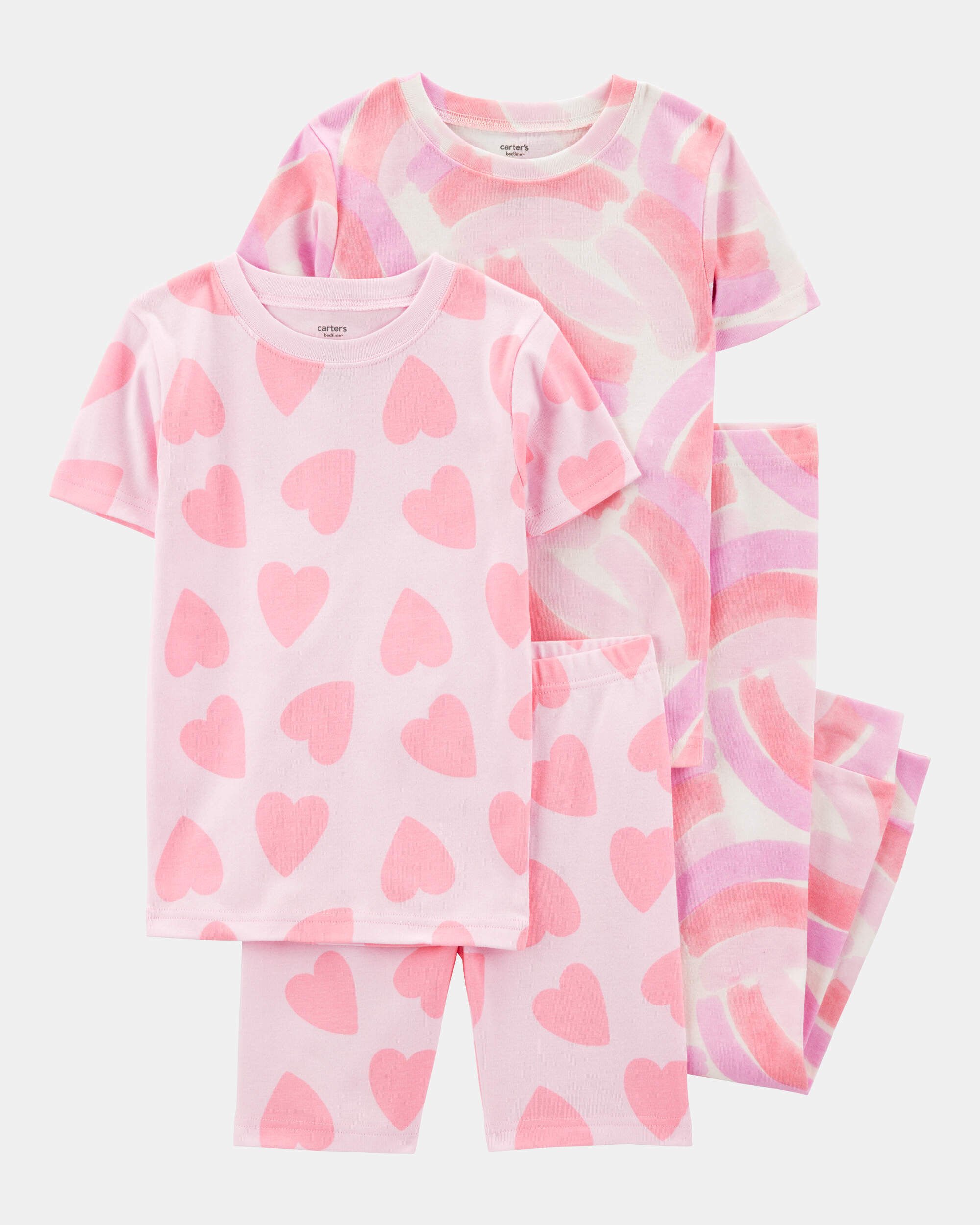 Girls 4-Piece Rainbow Heart 100% Snug Fit Cotton Pajamas - Pink