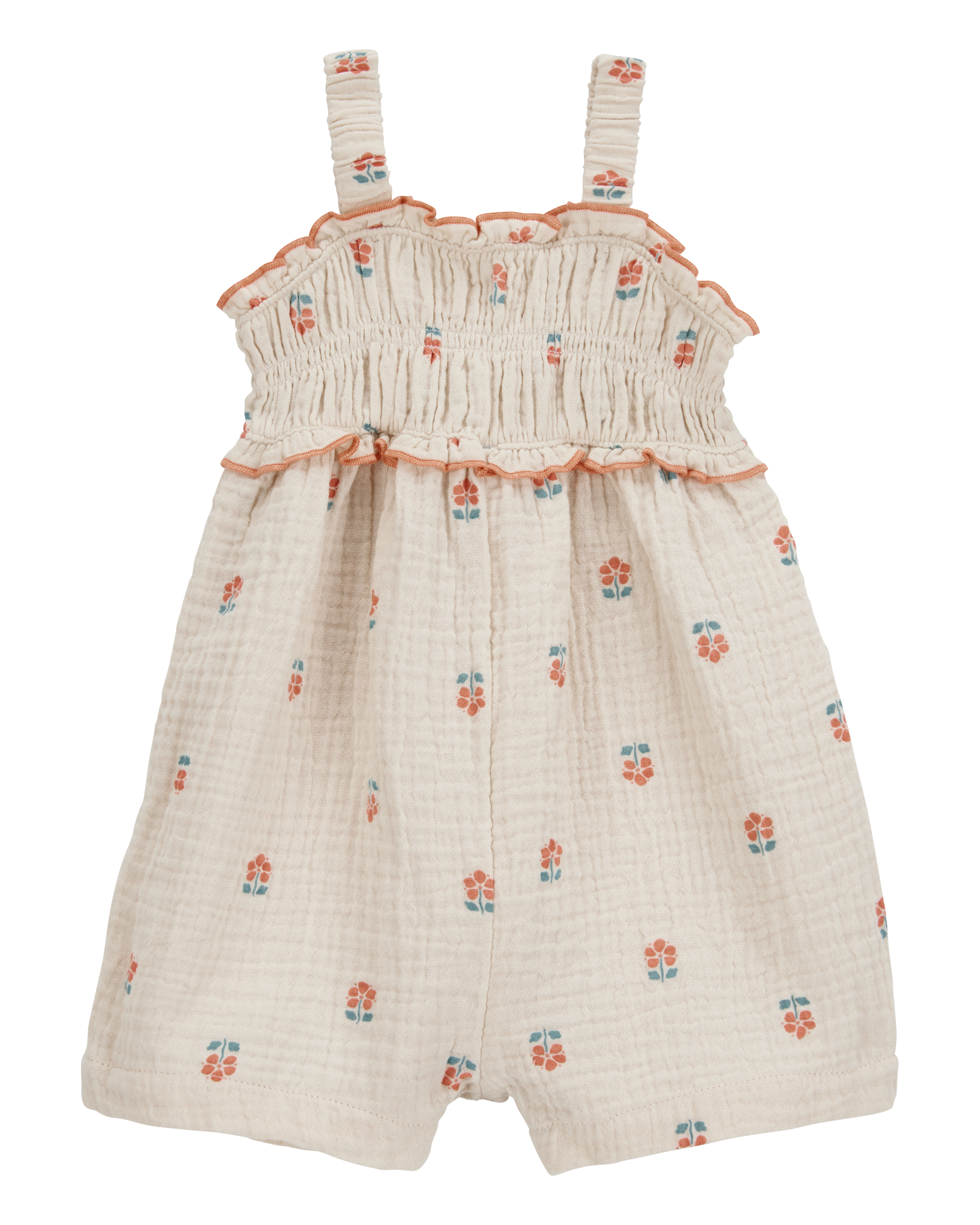 Baby Smocked Floral Print Sleeveless Romper - Cream