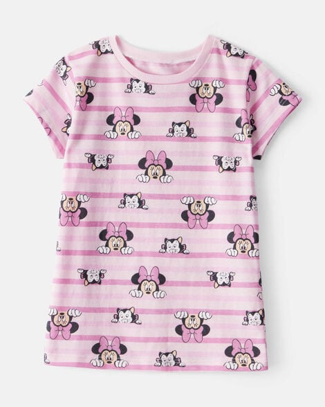 toddler girl striped minnie short sleeve graphic tee - pink