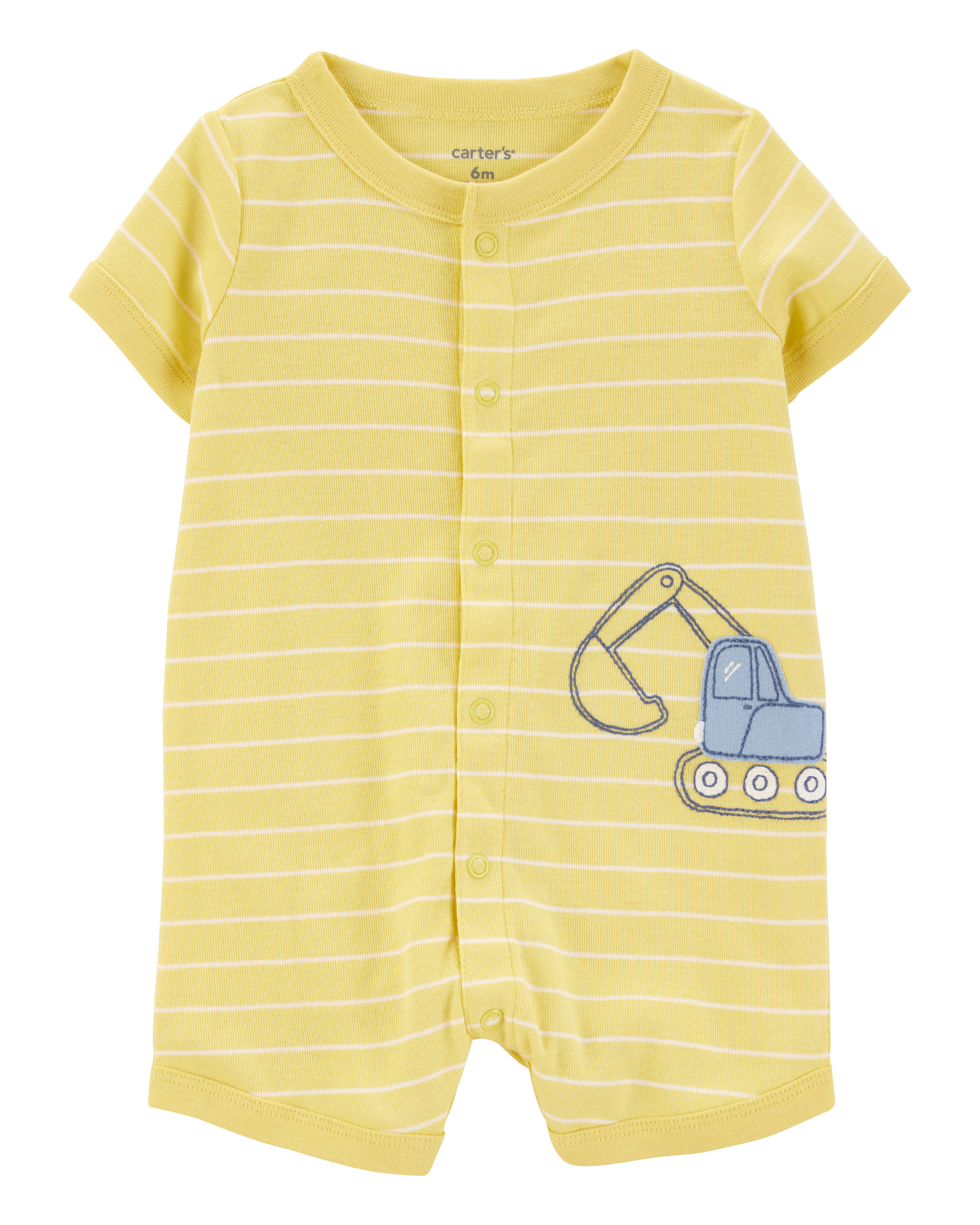 Baby Boy Construction Striped Cotton Short-Sleeve Romper - Yellow