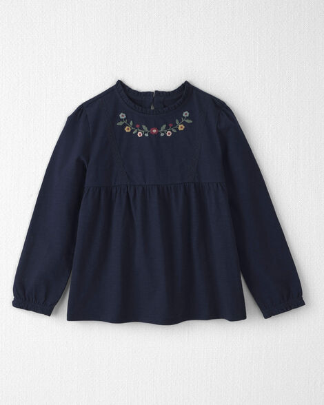 Girls Organic Cotton Embroidered Peplum Top
