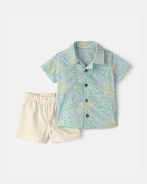 baby boy 2-piece coral top & short set - blue/ivory