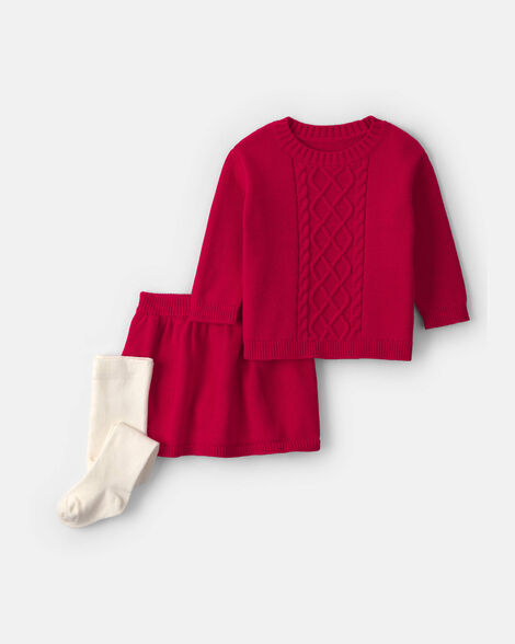 baby girl 3-piece  long-sleeve sweater dress set - red