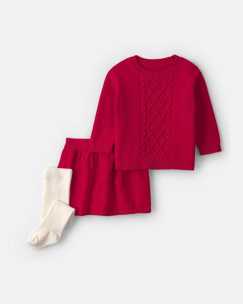 Carter's Baby Girls' Crewneck Sweater, Skirt and Tights, 3-Piece Set - Red