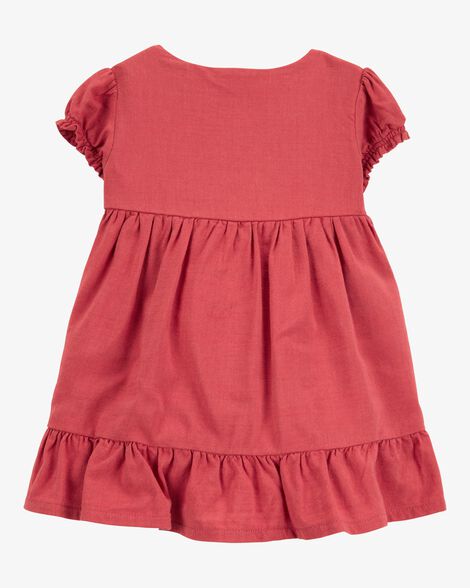  Product image 2 of Baby Short-Sleeve Linen Look-Alike Tiered Dress - Red