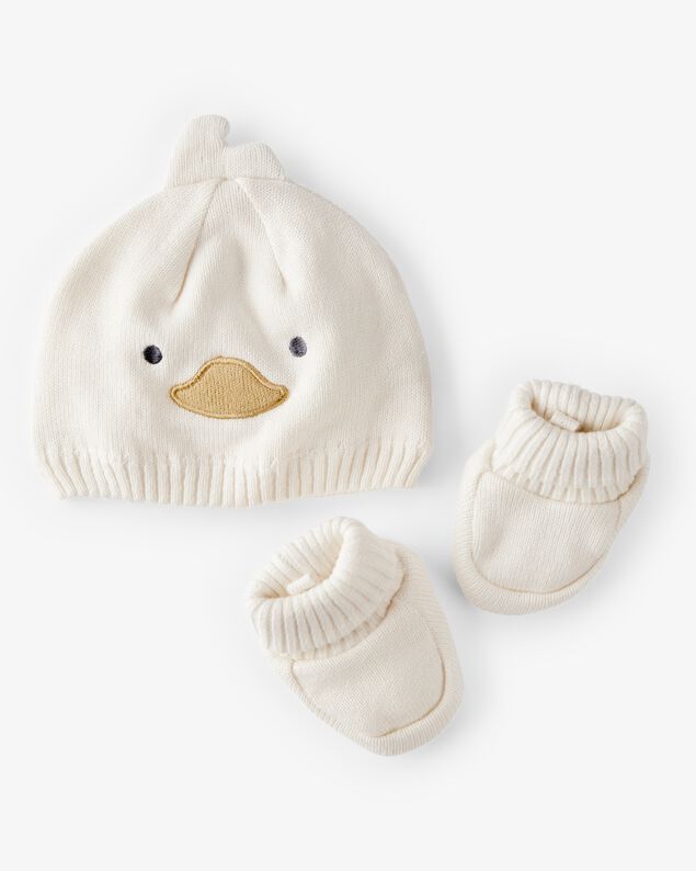 Product image 1 of Baby 2-Piece Duck Crochet Booties & Hat - White