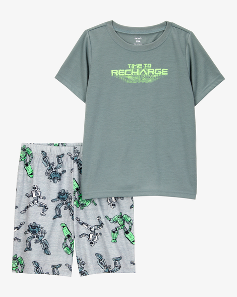 boys gaming print loose fit 2-piece pajamas - green/grey