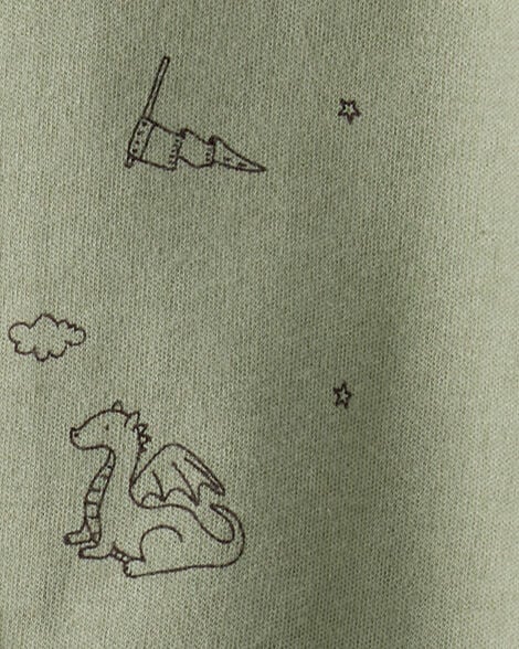 Baby Boy Dragon Print 100% Cotton Long-Sleeve Sleep & Play - Green