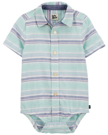 Baby Striped Button-Front Linen Blend Bodysuit