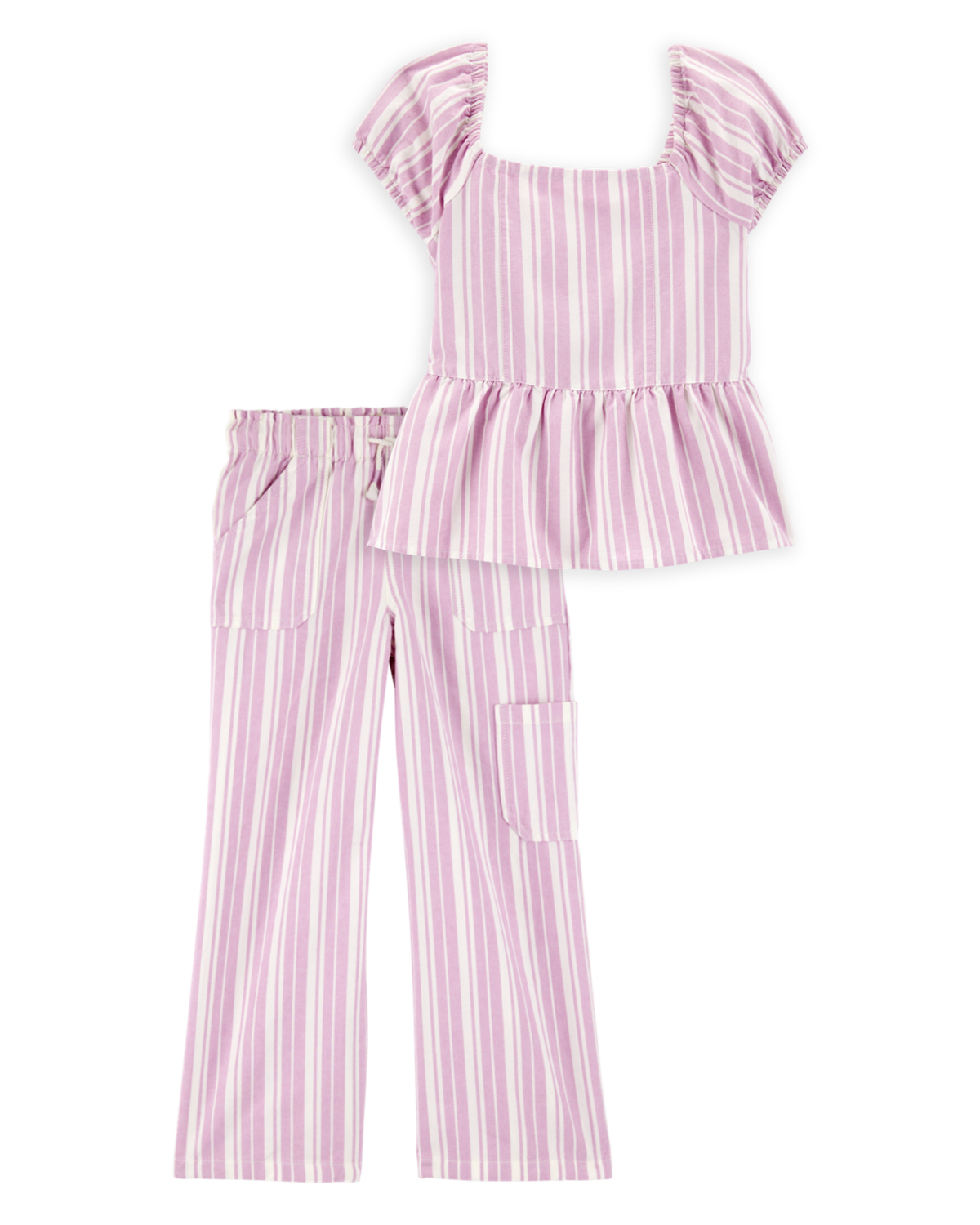 オープニング 大放出セール Kid 2-Piece Striped Peplum Top & Drawstring Pants Set - Pink ロッド