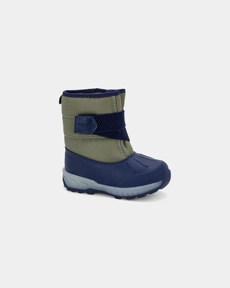toddler boy color block snow boots - olive/navy