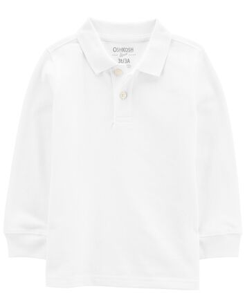 Toddler White Long-Sleeve Piqué Polo Shirt