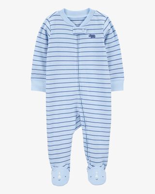 Product image 1 of Baby Rhino Striped 2-Way Zip Cotton Sleep & Play Pajamas - Blue