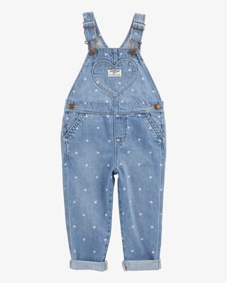 Product image 1 of Toddler Heart-Print Knit Denim Overalls - Blue