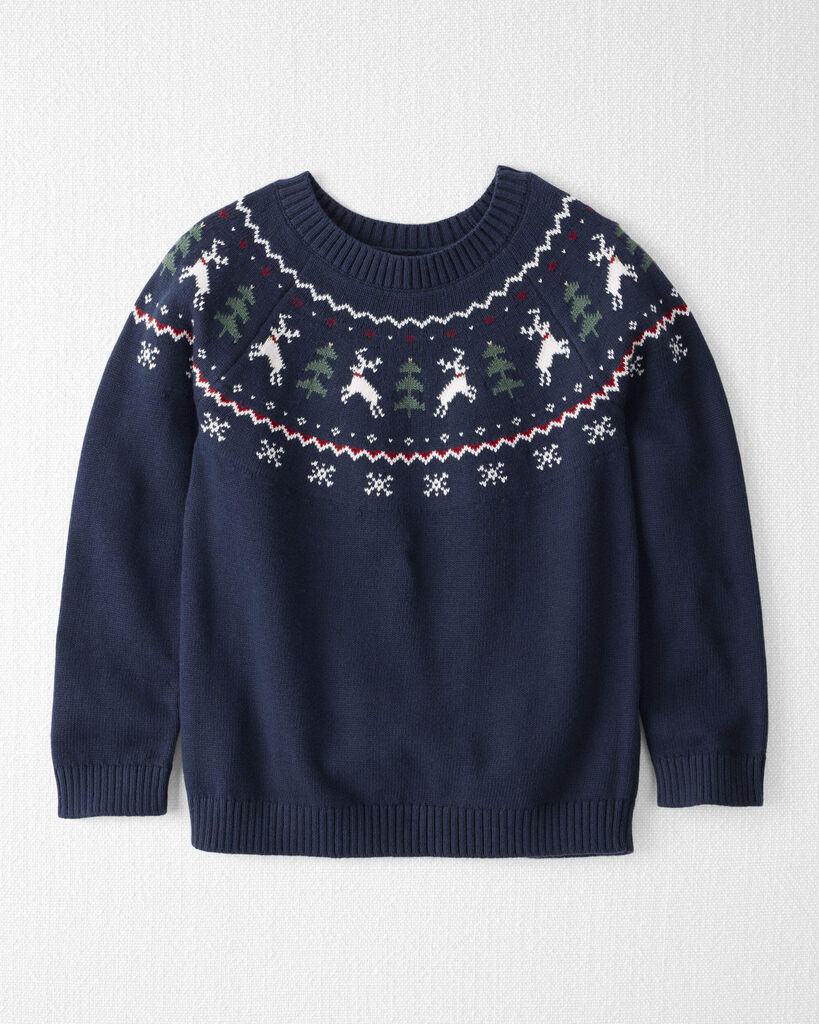 Little Planet Kids Organic Cotton Fair Isle Sweater Knit Pullover 6 Navy Blue Fair Isle
