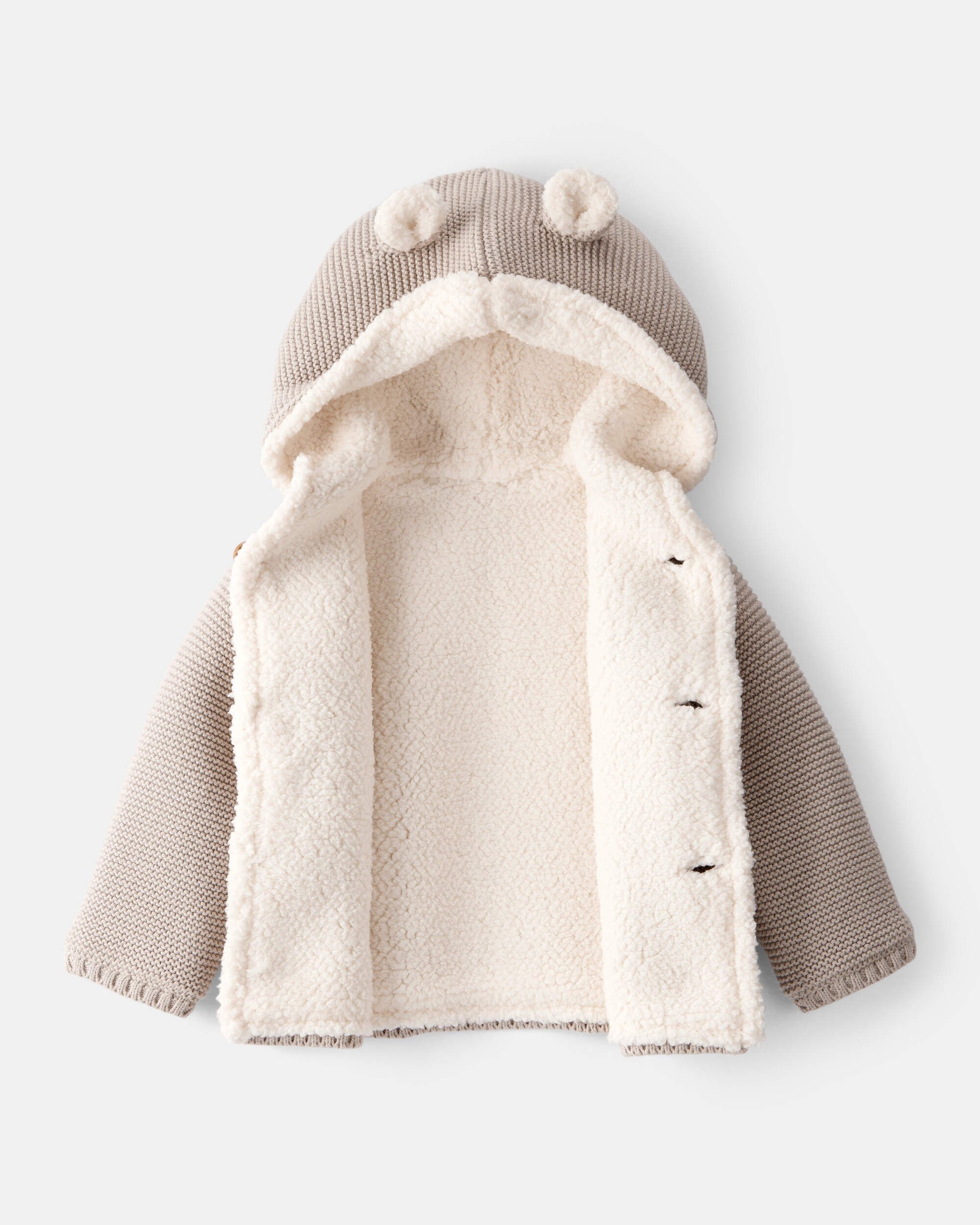 Baby Sherpa Lined Cotton Long-Sleeve Sweater - Brown