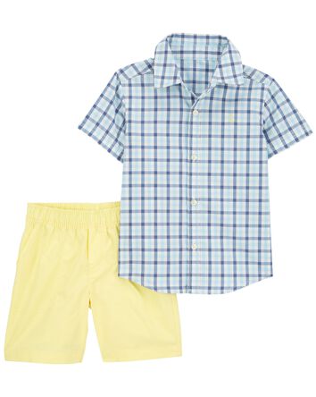 Toddler 2-Piece Plaid Button-Down Shirt & Short Set