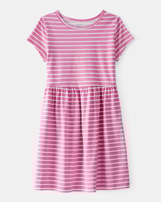 Product image 1 of Girls Striped Short-Sleeve Dress - Pink