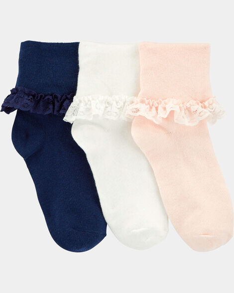 kids 3-pack lace cuff socks