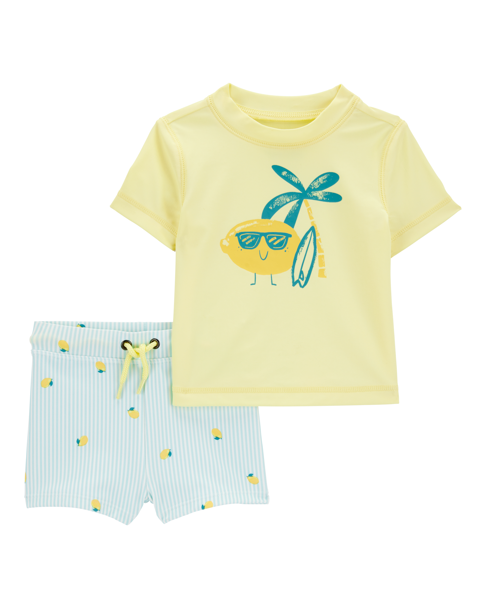 Baby Boy 2-Piece Lemon Rashguard & Swim Trunk Set - Yellow/Blue