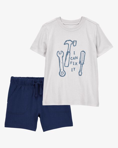 Product image 1 of Toddler 2-Piece "I Can Fix It" Tee & Fench Terry Shorts Set