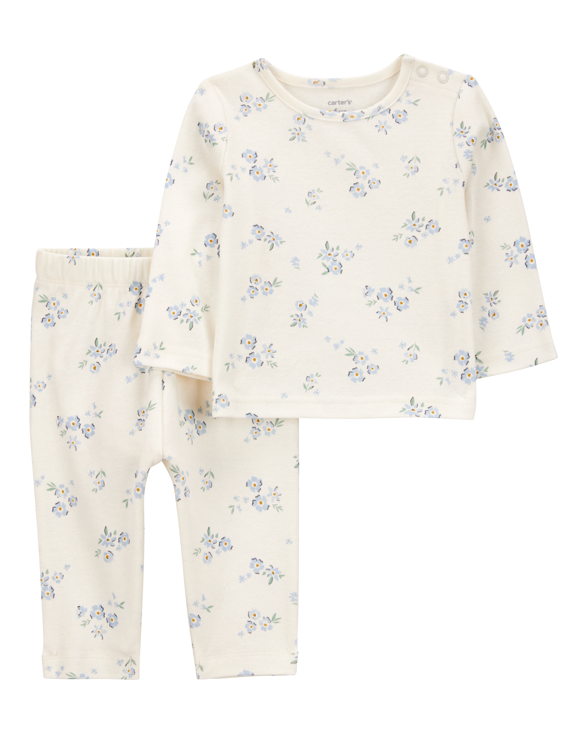 Baby 2-Piece Floral Long-Sleeve Tee & Pant Set - White/Blue
