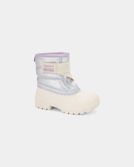 toddler girl metallic snow boots - cream/purple