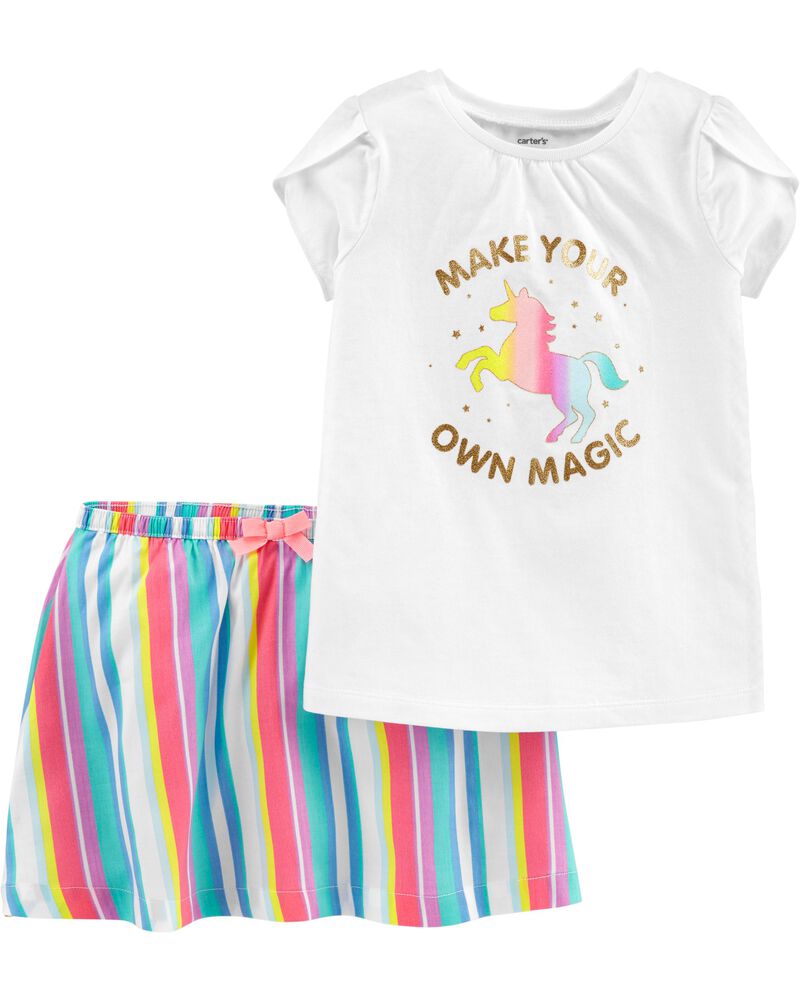 2 Piece Unicorn Top Rainbow Skort Set Carters Com