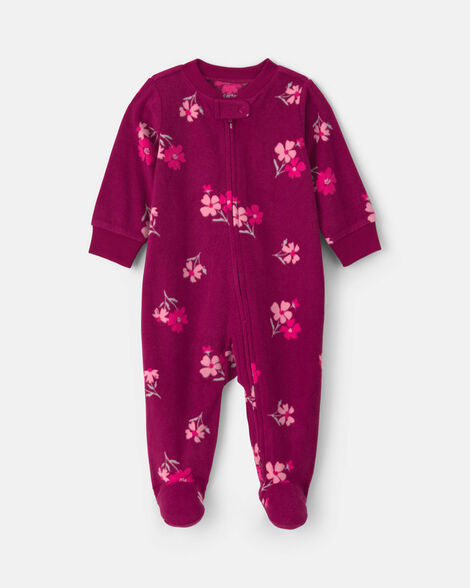 baby girl floral fleece 2-way zip sleep & play pajamas - purple