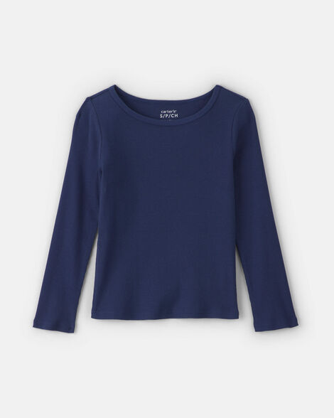 girls long-sleeve ribbed top - navy blue