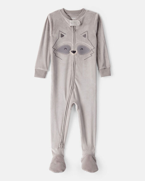 toddler boy raccoon dreamplush long-sleeve snug fit 1-piece pajamas - grey