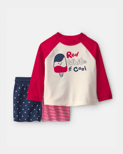 baby boy 2-piece american flag rashguard swimsuit set - red/white/blue