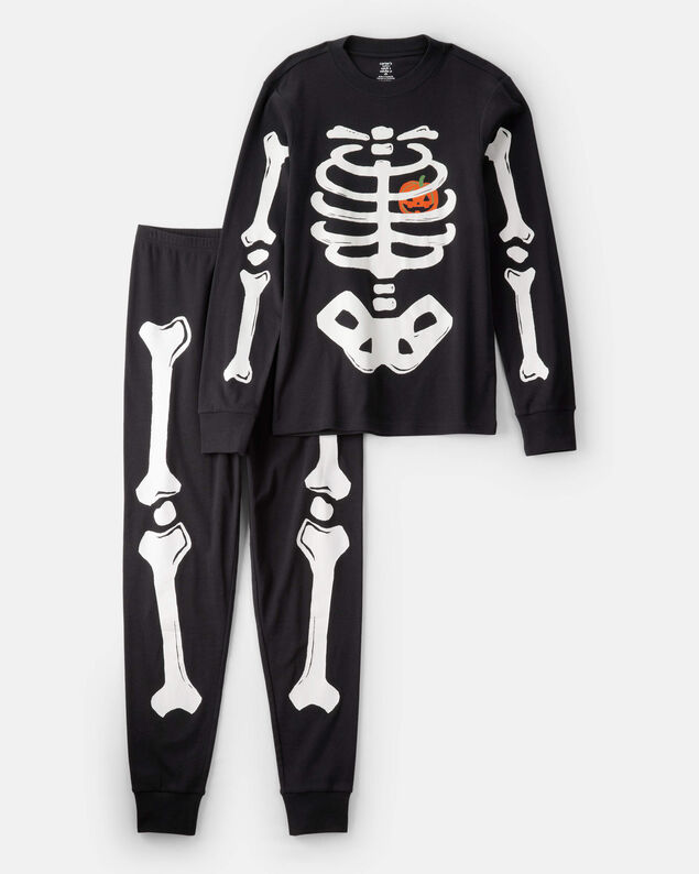 Product image 1 of Adult 2-Piece Glow Skeleton Halloween 100% Snug Fit Cotton Pajamas - Black
