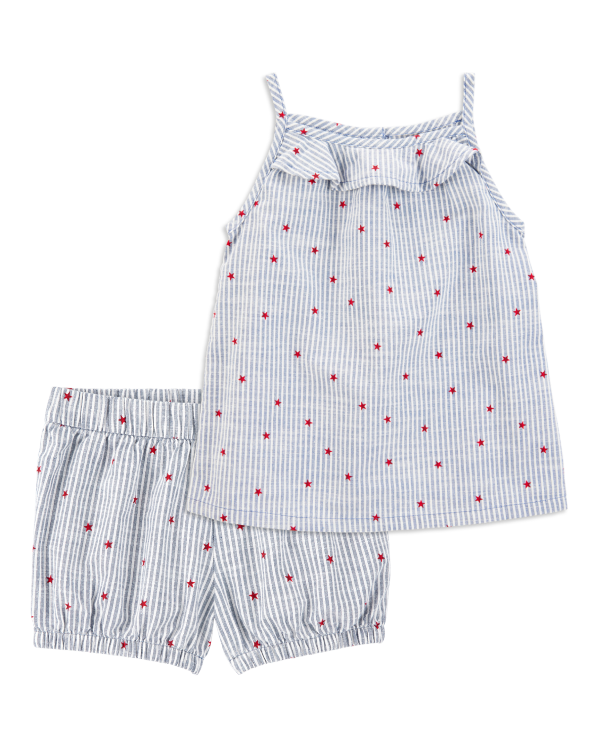 Toddler 2-Piece Striped Star Print Tank & Shorts Set - Blue
