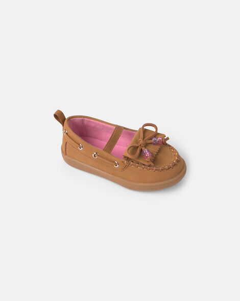 toddler girl boat shoes with charm - brown