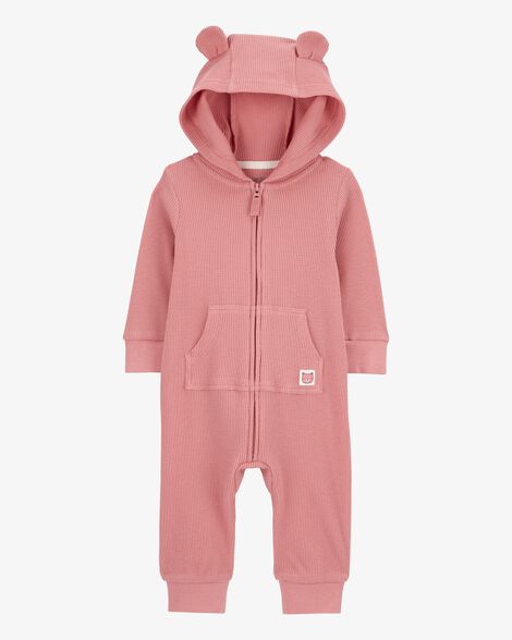 Thermal Quilted Romper Baby Girl Heart Long-Sleeve Jumpsuit Pink