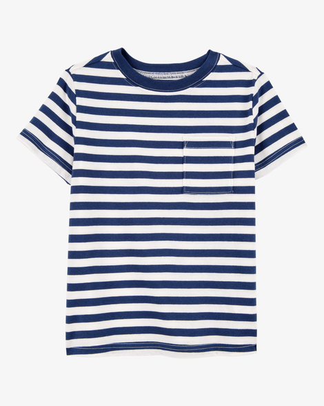 kid striped short-sleeve pocket tee - navy