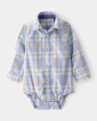 Product image 1 of Baby Poplin Plaid Button-Front Long-Sleeve Bodysuit
