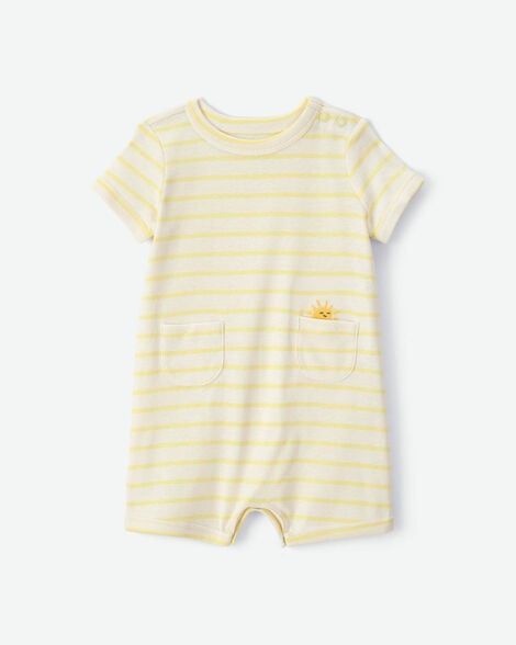 baby sun striped short-sleeve romper - yellow