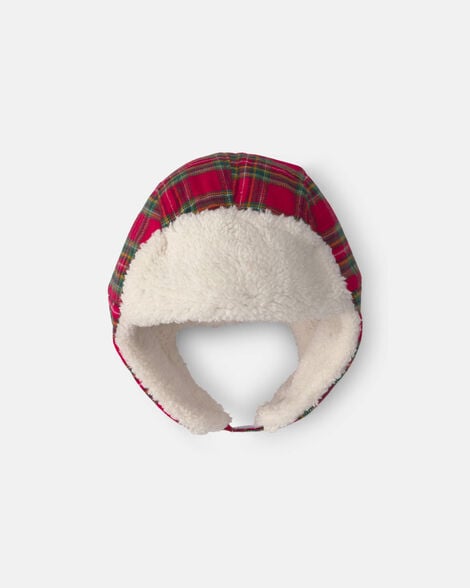 toddler christmas plaid teddy fleece hat - red